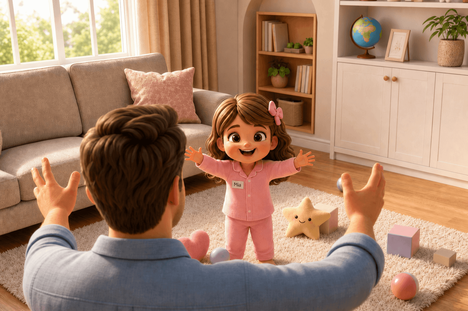 Mia running to dad with open arms